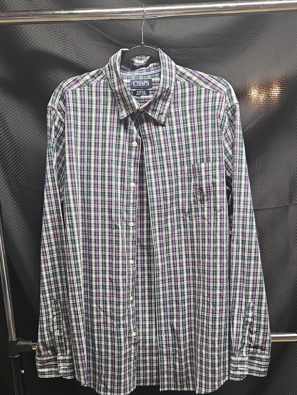 Chaps Plaid Button-Down Shirt in Green, Purple, and White